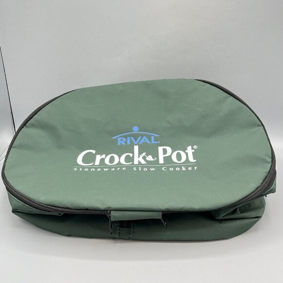 Rival Crockpot Stoneware Slow Cooker Handled Insulated Oval Carrying Case Green - Picture 1 of 6